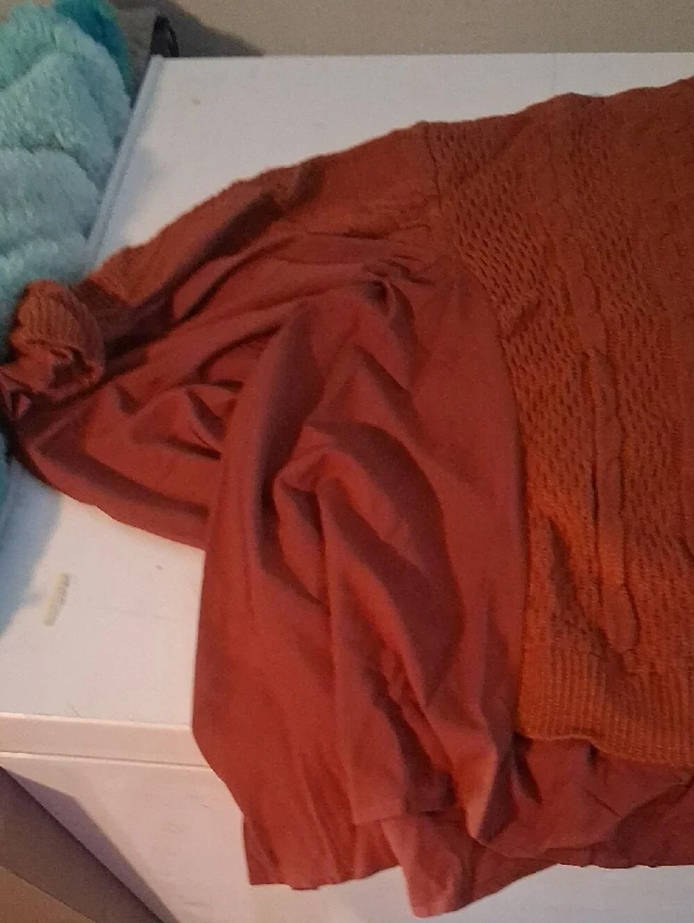Mixed Media Burnt Orange Cable Knit Sweater Top XXL NWT